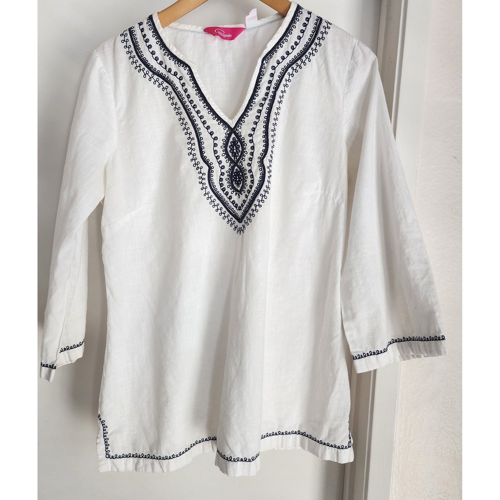 Papagallo Tunic Size M White Cotton Embroidered Women's Top Bohemian Folk‎